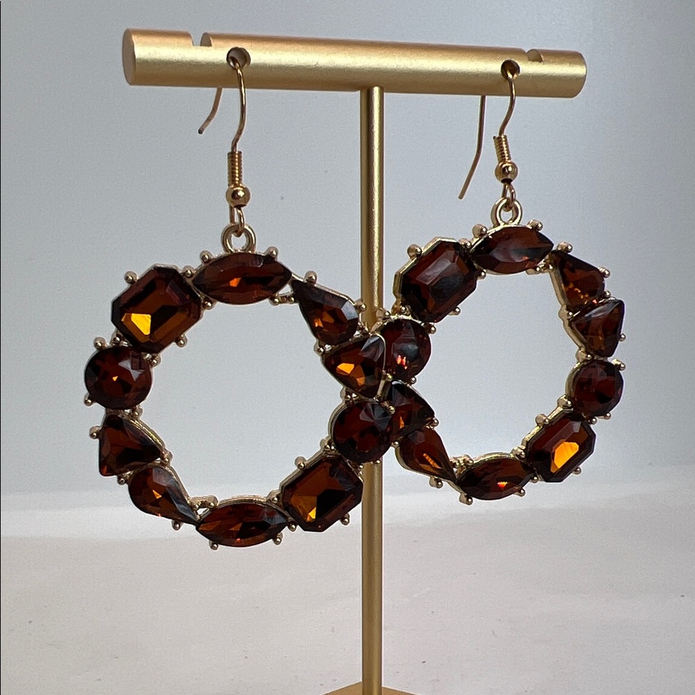 Gold and Brown Hoop Earrings